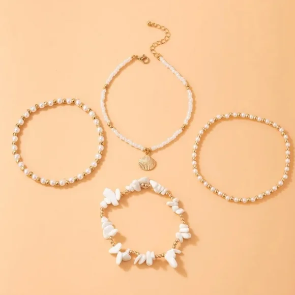Summer Anklet Set Seashell Shell Gold Beaded - Picture 4 of 4
